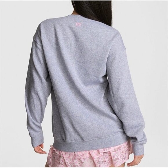 PINK x LoveShackFancy Oversized CREW Sweatshirt IN HEATHER GREY SIZES XS-XL - Picture 3 of 6